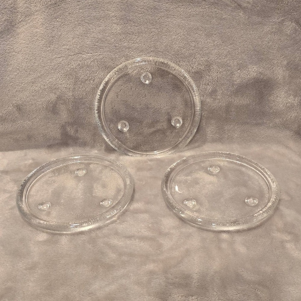 Clear Glass Footed Pillar Candle Plates Round Coasters Set of 3 Minimalist Decor